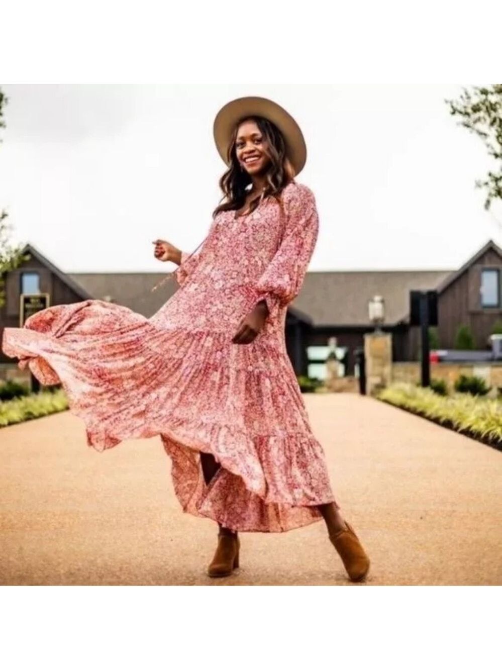 O.P.T. Anthropologie Ruffle Floral Prairie Midi Dress Small Bohemian Party